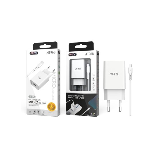 ADAPTADOR DE CARREGAMENTO COM MICRO CABO 2.4A MTK BRANCO